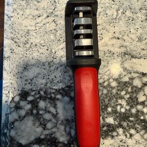 Knife and Scissor Sharpener with Black & Red Handle